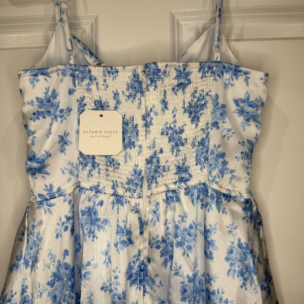 Altar'd State Blue Floral Tie-Front Tiered Mini Dress Size XS - Picture 7 of 7
